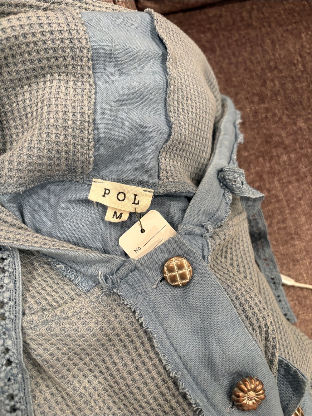 654. POL Waffle Knit Hooded Button-Front Jacket in Light Blue - Picture 4 of 5
